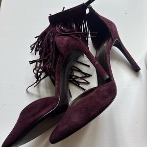 Stuart Weitzman Purple Suede Fringe Heels